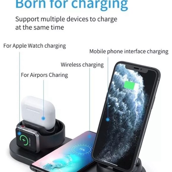 Multi-Function Wireless Charging Stand 6-in-1 Charging Station Micro USB Type-C - Picture 2 of 4